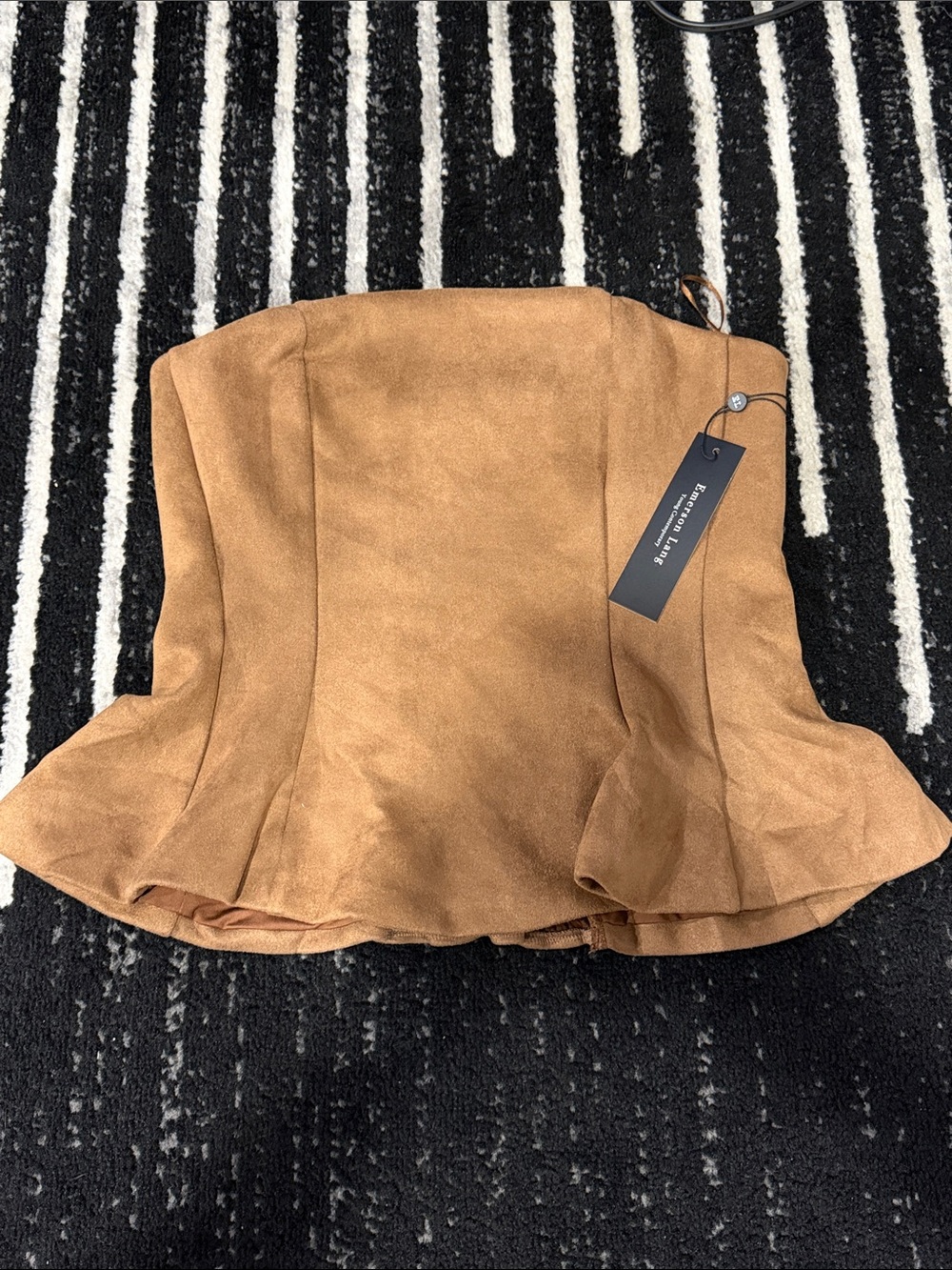Emerson Lang Tan Suede Strapless Peplum Top